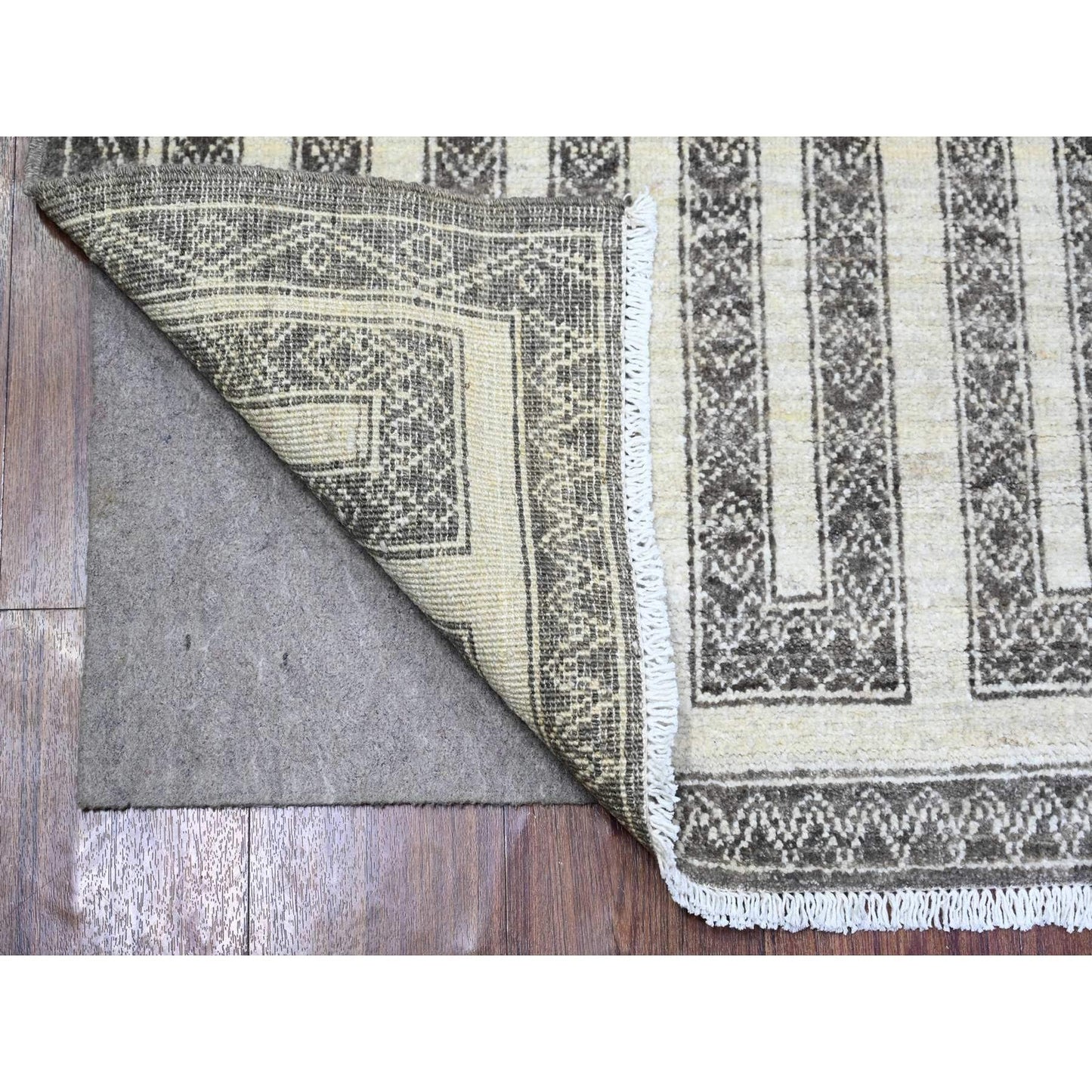 2'7"X11'7" Taupe Brown Hand Knotted Wool Fine Peshawar Runner Rug