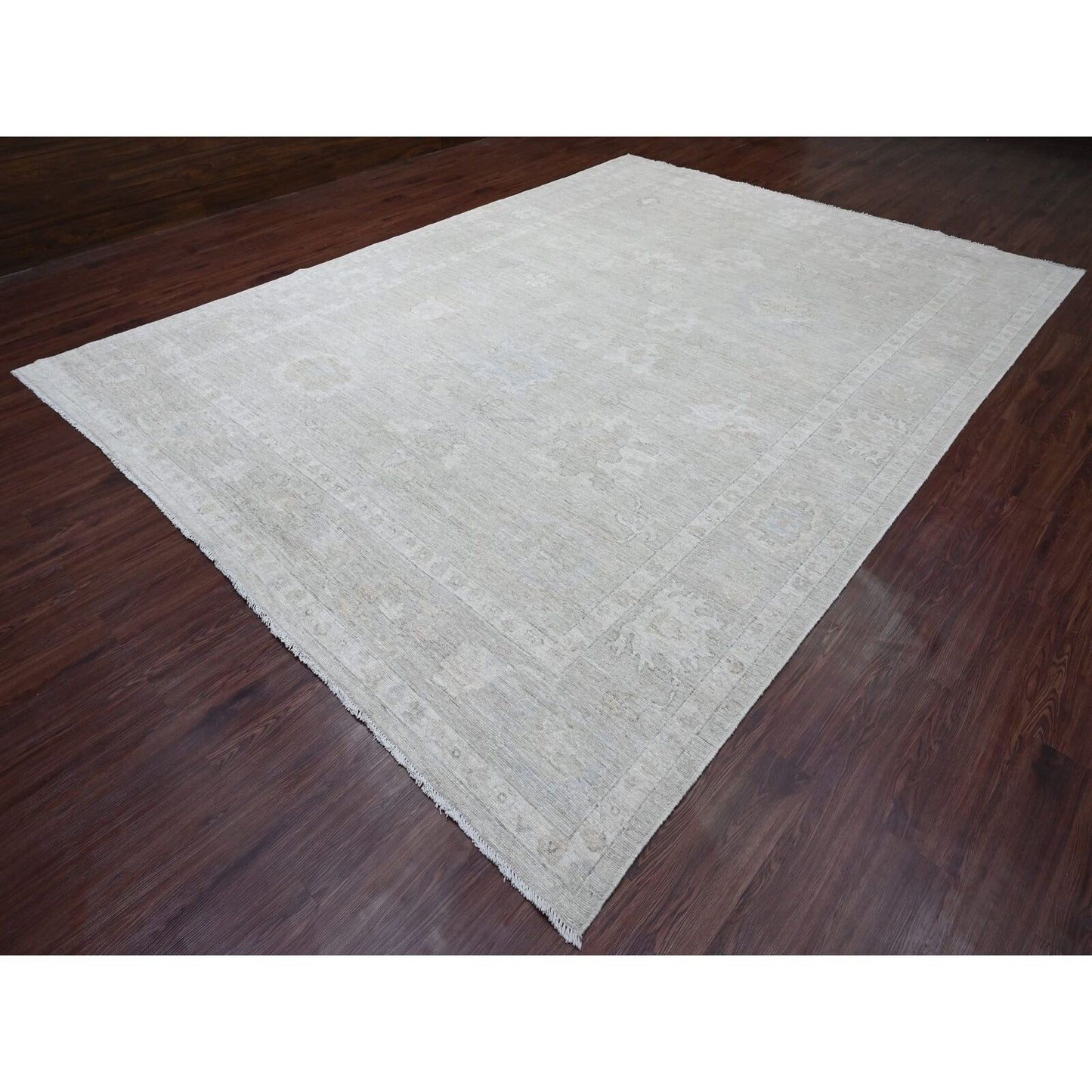 9'9"X13'4" Pastel Gray 100% Wool Afghan Angora Oushak Hand Knotted Rug