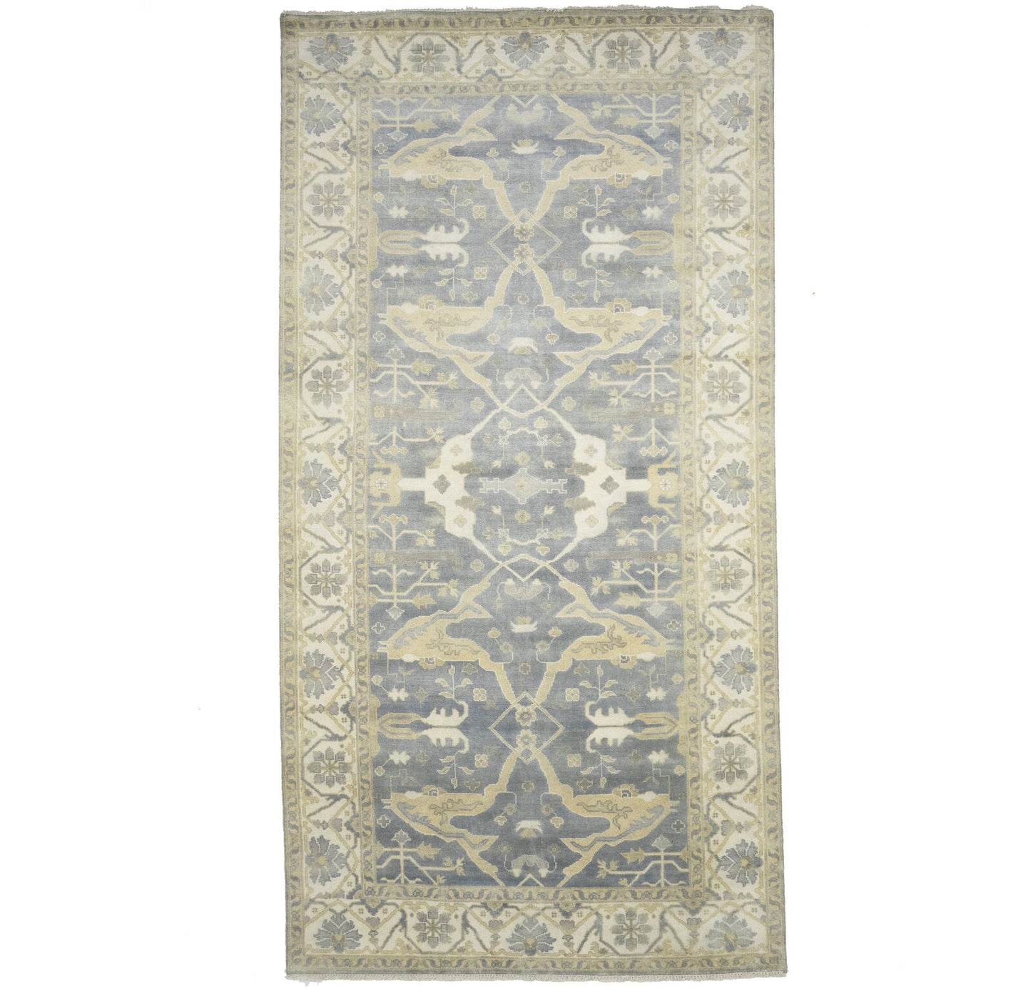 Muted Gray Floral Oushak Oriental Rug Handmade