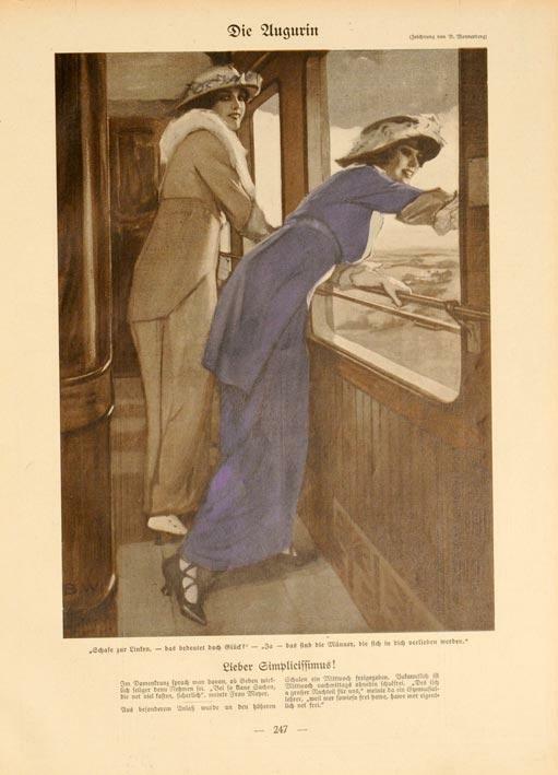 Simplicissimus 1913 By Wennerberg Train Scene On Linen Original