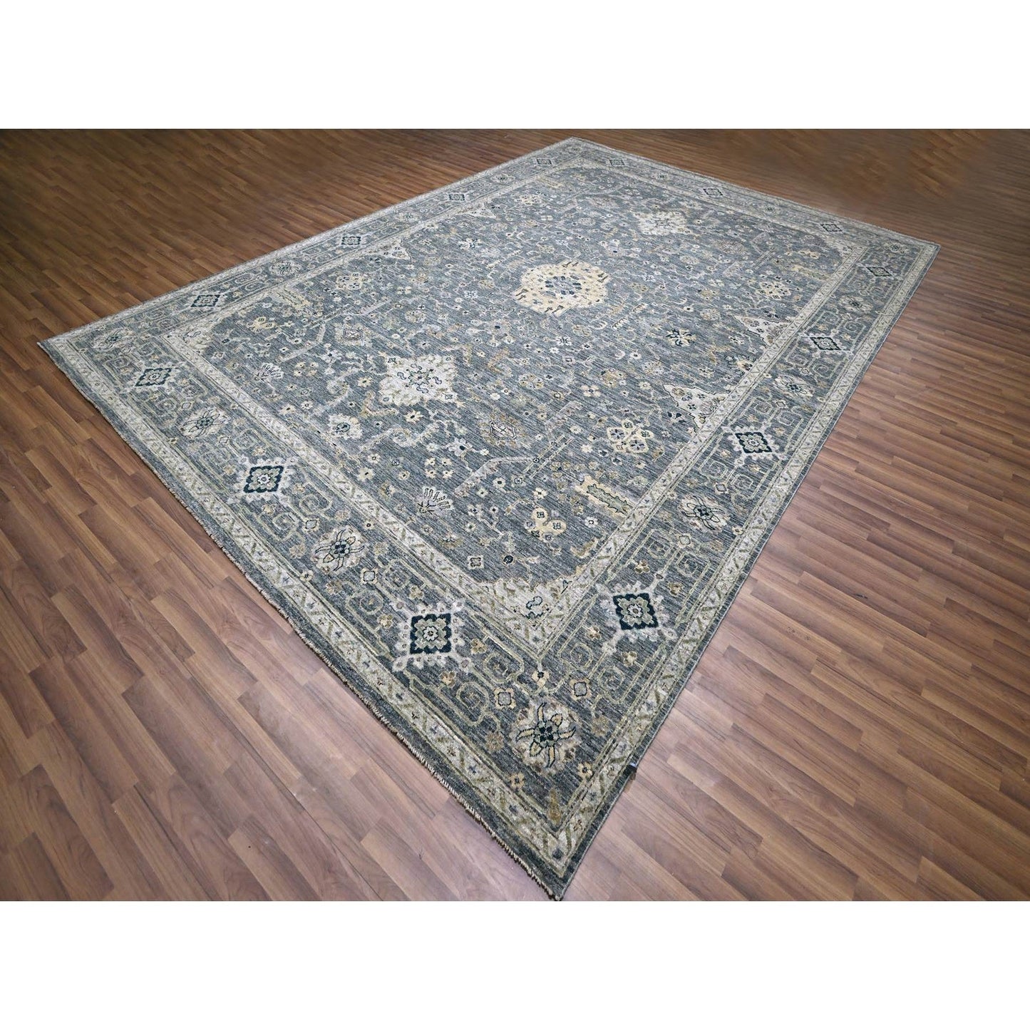 10'X14' Anchor Gray Agra With Oushak Design Pure Wool Hand Knotted Rug