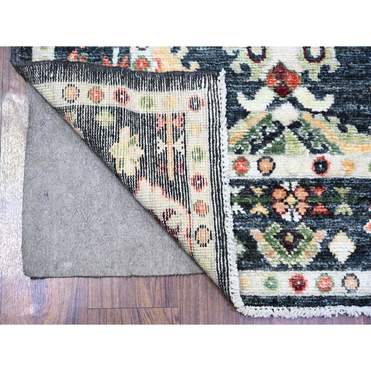 4'2"X9'6" Black Afghan Angora Oushak Wool Hand Knotted Wide Runner Rug