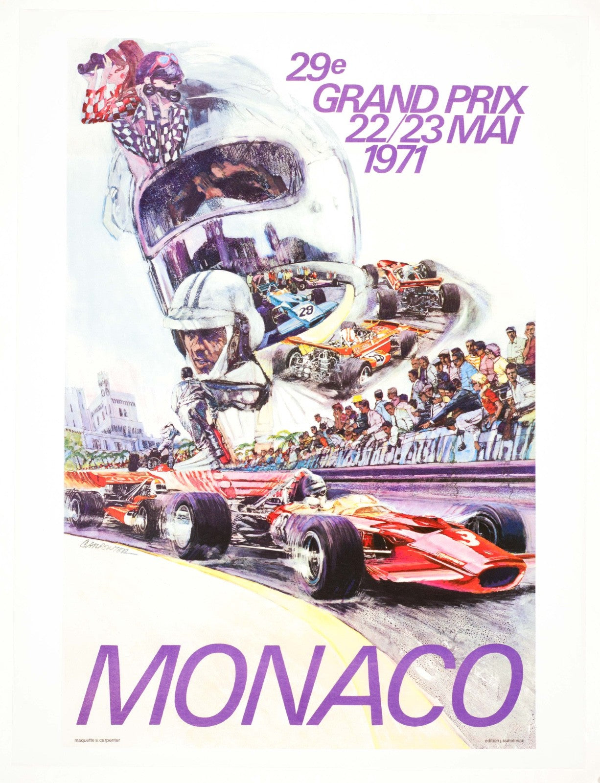 Monaco Grand Prix 1971 Poster By Steve Carpenter Vintage Auto Racing Poster