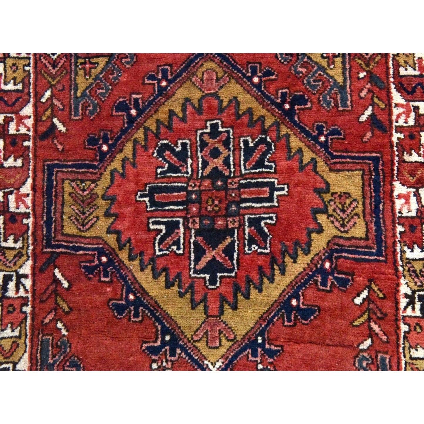 3'2"X10' Red Vintage Zoroastrian Heris Pure Wool Hand Knotted Runner Rug