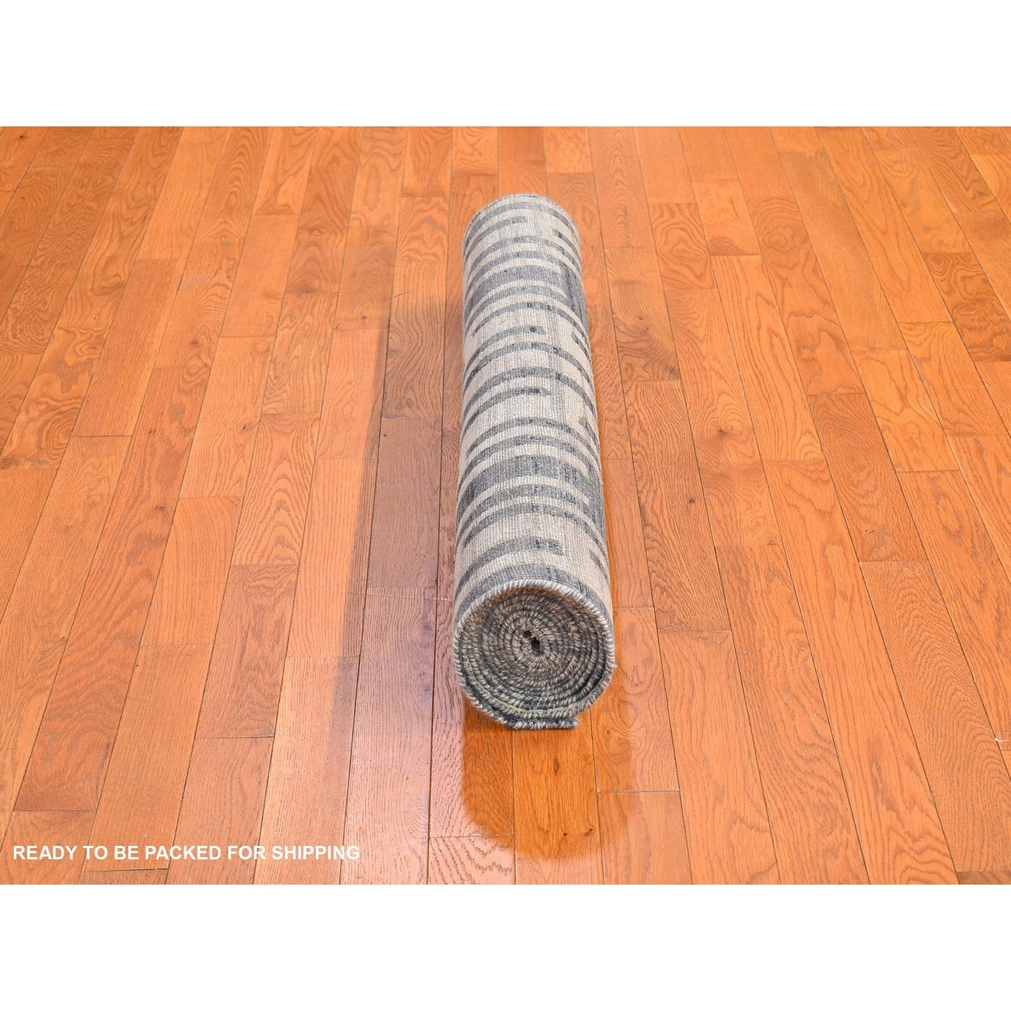 4'X12'4" Zigzag With Graph Design Silk And Textured Wool Wide Runner Rug