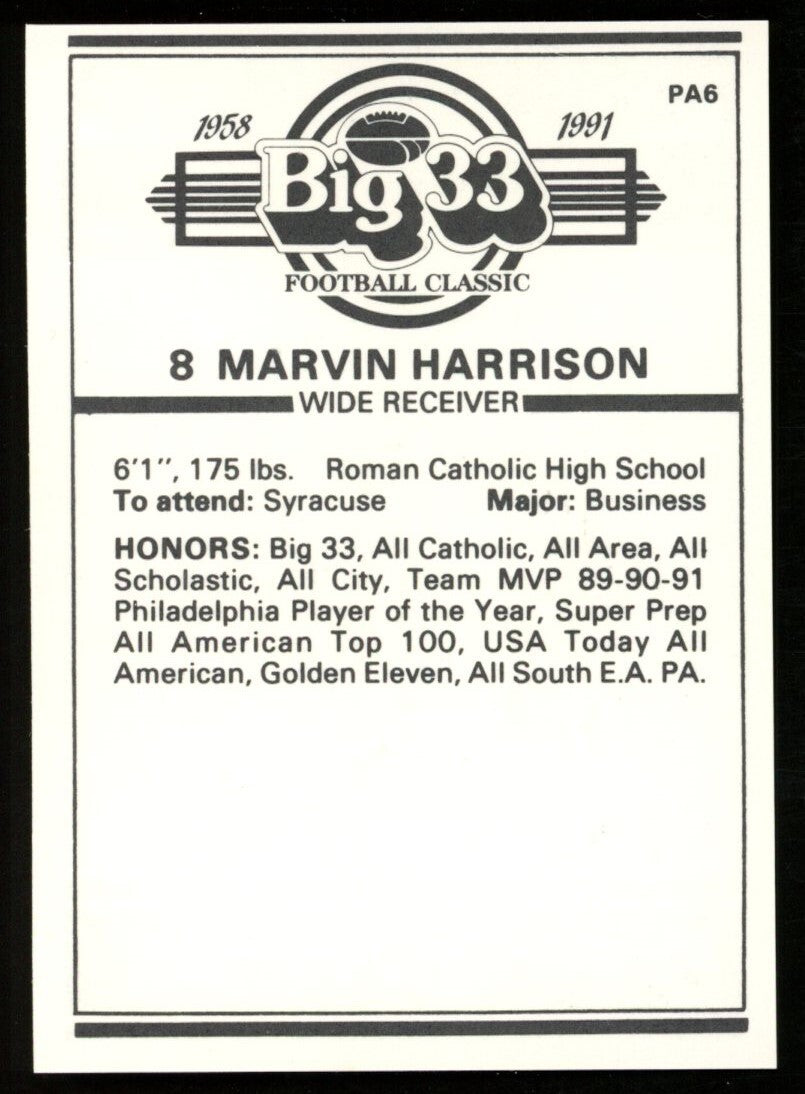 1991 Big 33 Football Classic Marvin Harrison #Pa6