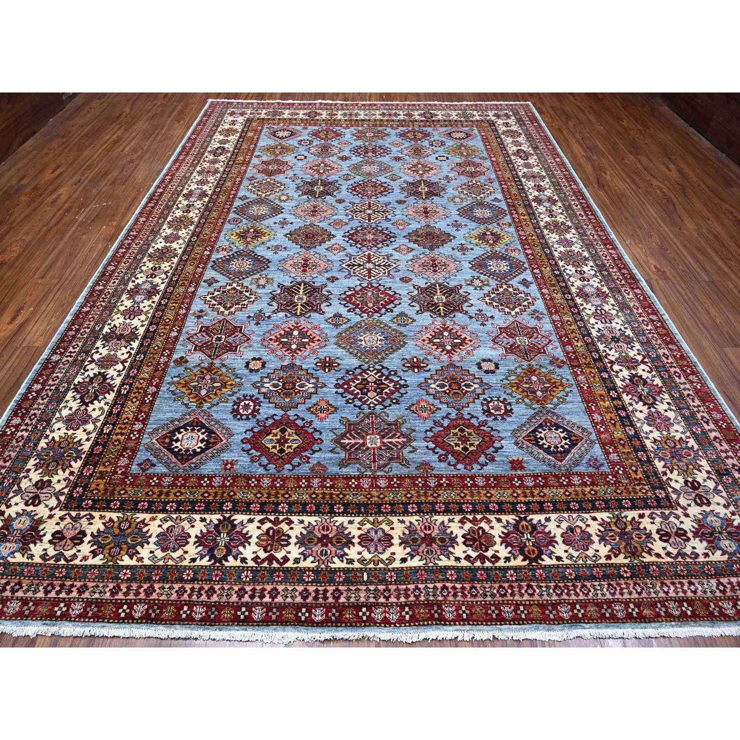 9'X12'6" Gray Afghan Super Kazak Hand Knotted 100% Wool Oriental Rug