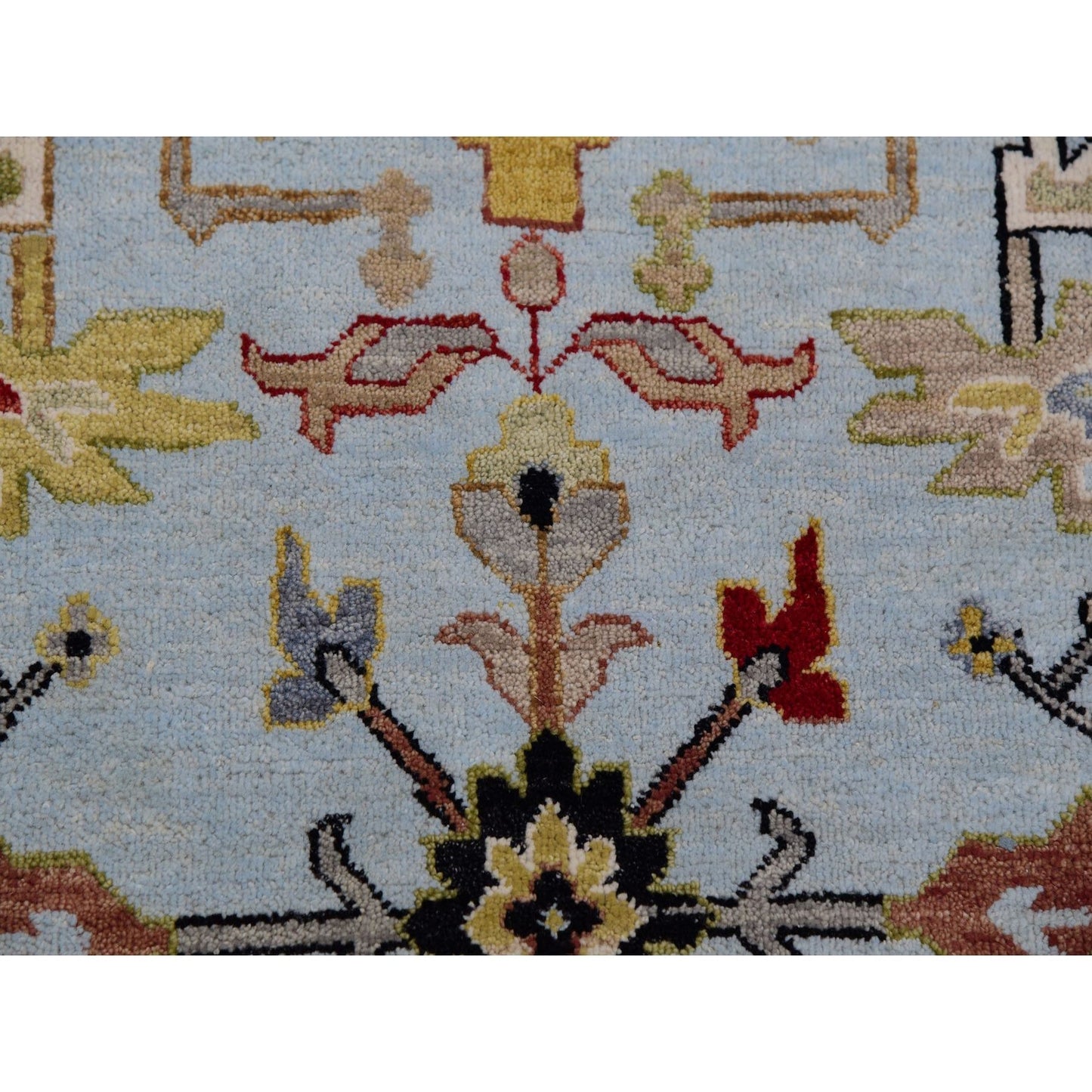 9'X12'5" Azure Sky Blue Hand Knotted Wool Agra Leaf Design Oriental Rug
