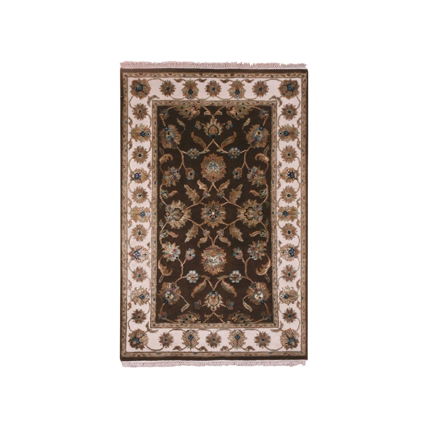 3'X5'1" Breen Brown Rajasthan Hand Knotted Wool And Silk Oriental Rug