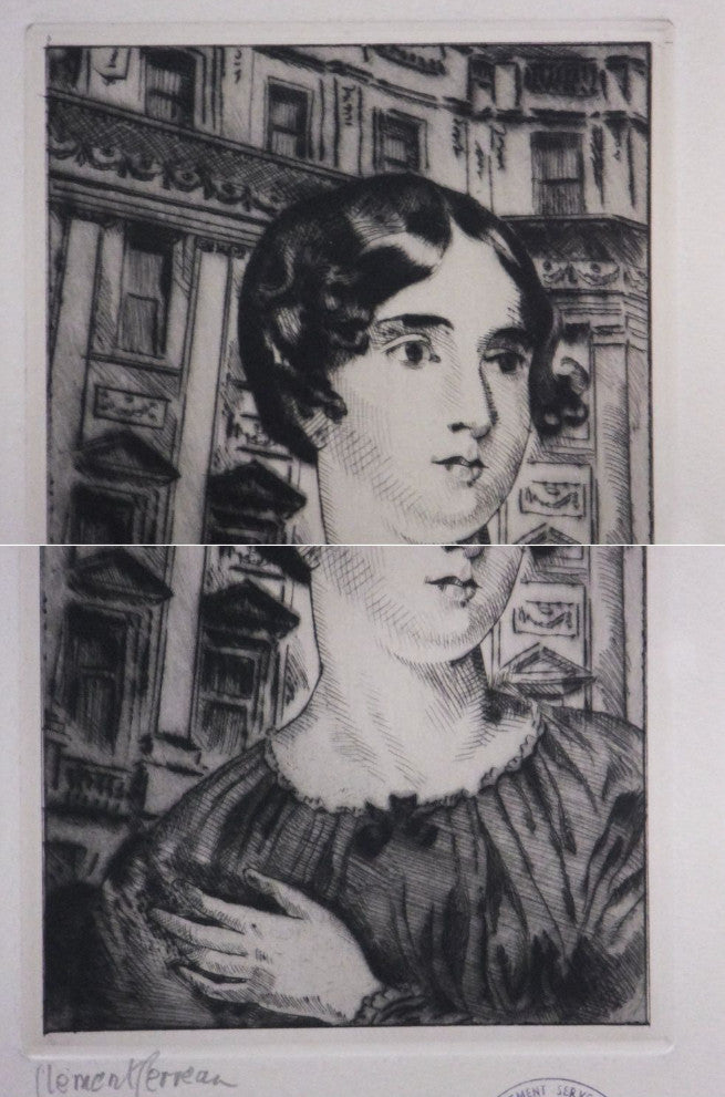 Clement Serveau Signed Drypoint Etching "Lady" French Portrait, Cf Paris Stamp