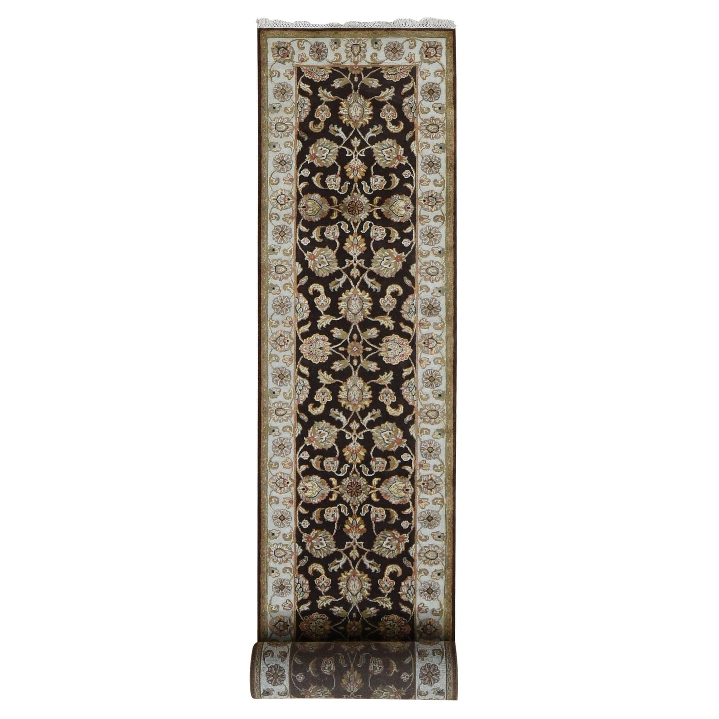 2'7"X15'9" Brown Rajasthan Wool And Silk Xl Runner Hand Knotted Rug