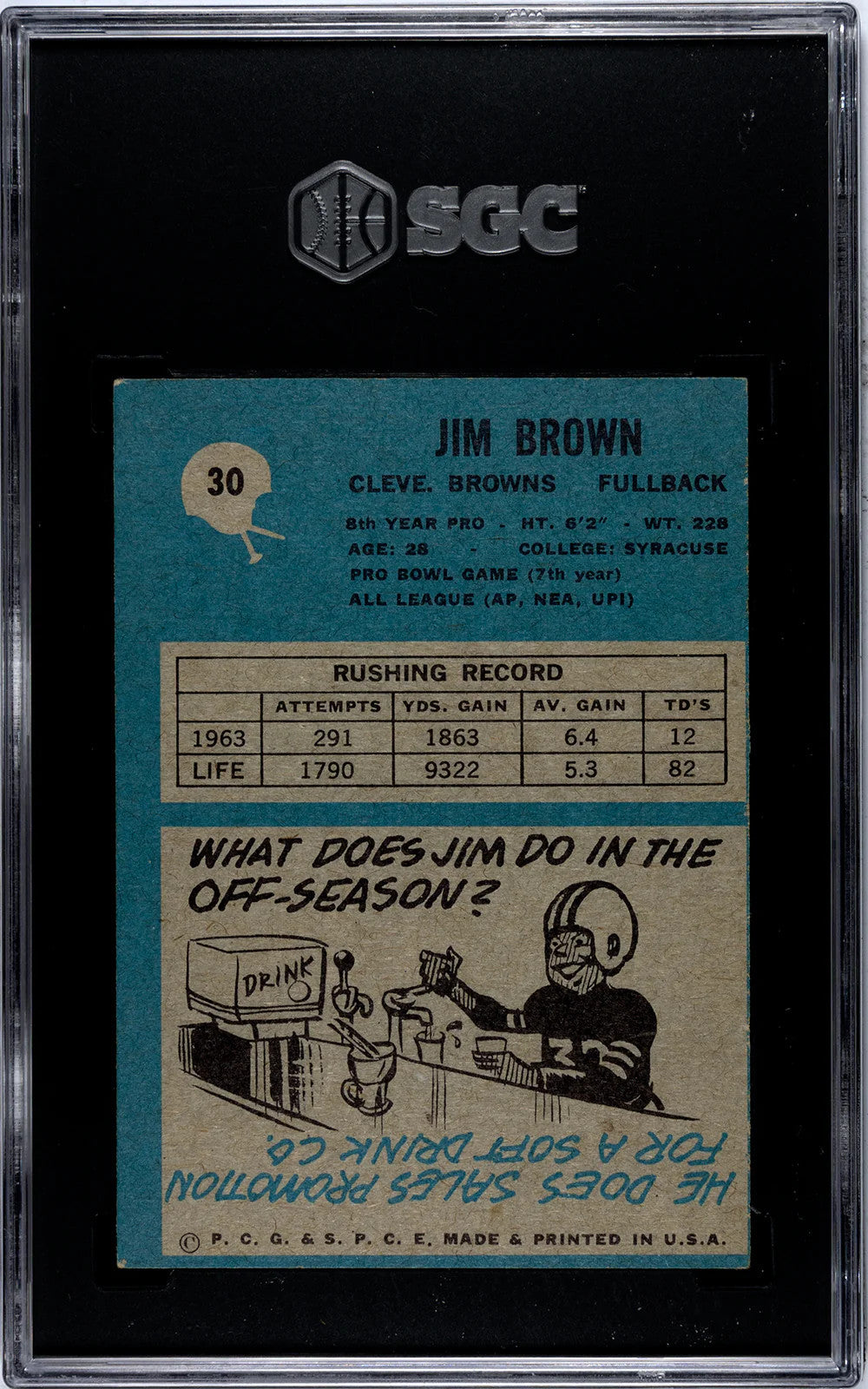 Jim Brown 1964 Philadelphia #30 Sgc 3