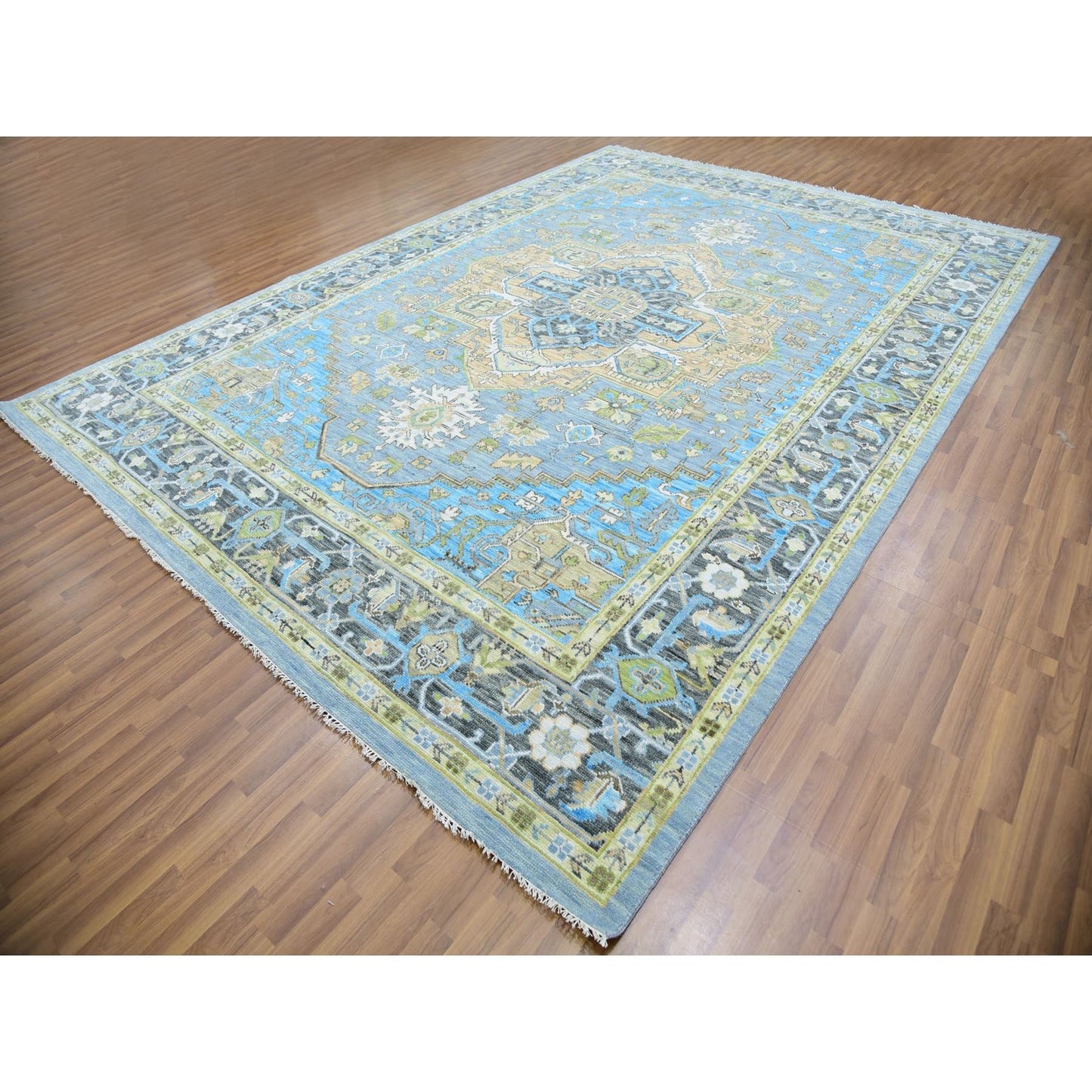 10'2"X14'3" Dawn Blue Heris Fabuloso Central Medallion Hand Knotted Rug