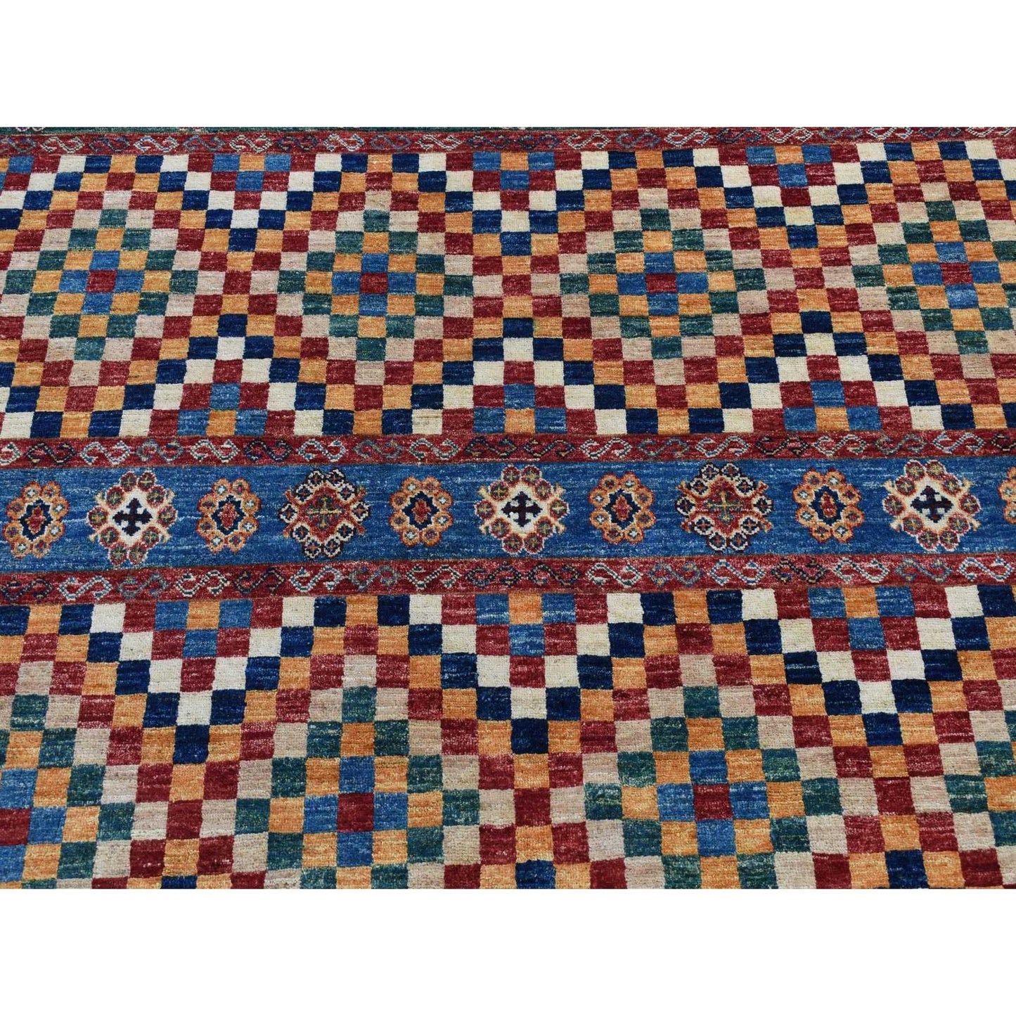 5'7"X8' Green Super Kazak Khorjin Design Hand Knotted Pure Wool Rug