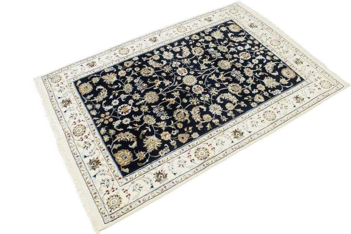 4X6 Ft Navy Floral Indo-Nain Oriental Rug