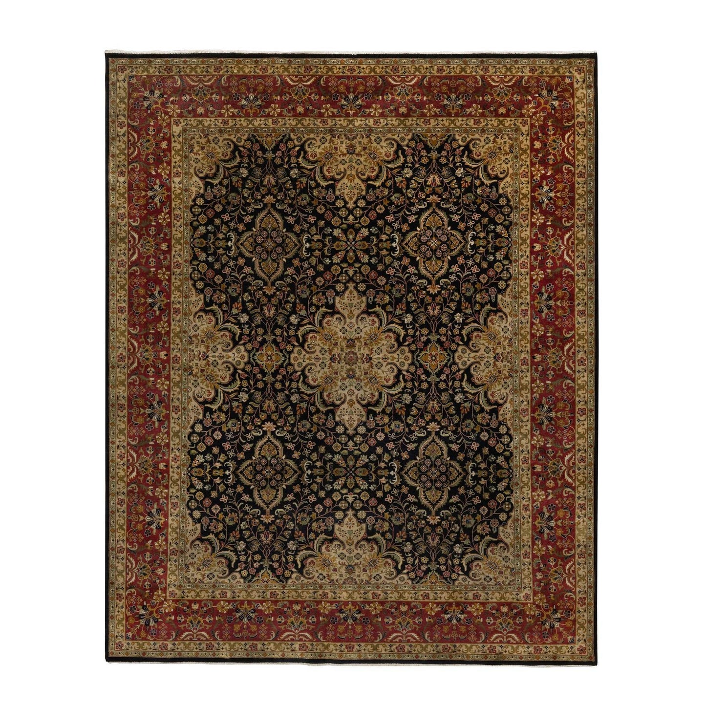 8'X9'10" Black Hand Knotted Kishoon Revival 300 Kpsi Rug New Zealand Wool