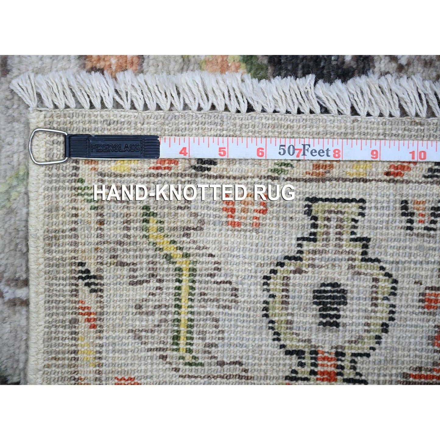 4'X9'10" Gray Hand Knotted Afghan Angora Oushak Wool Wide Runner Rug