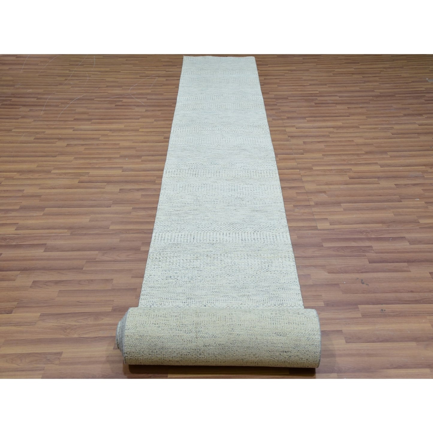 2'5"X21'9" Moonshine Gray Grass Design Undyed Hand Knotted Xl Runner Rug
