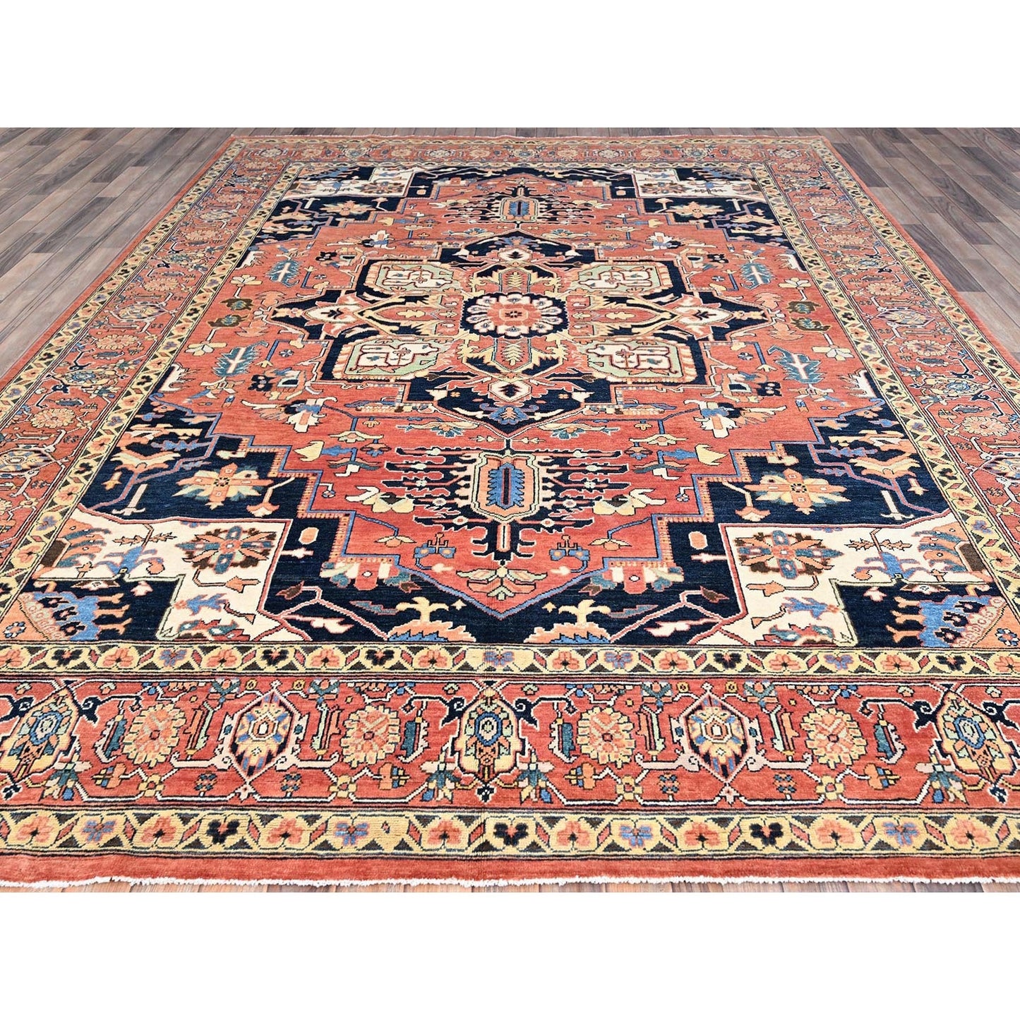9'1"X12' Indian Red Hand Kontted Wool Afghan Seeripe Heris Design Rug