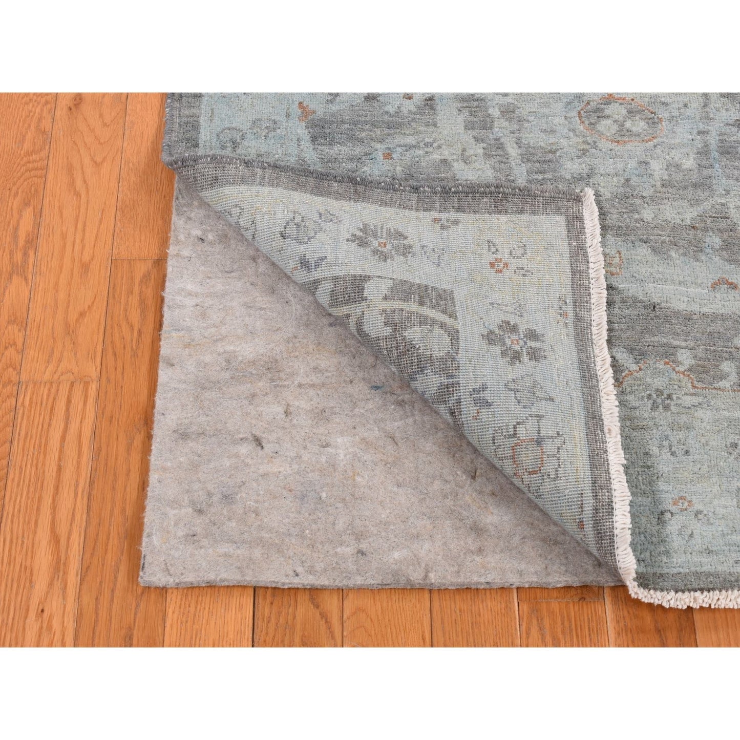 5'9"X9' Arctic Blue Silver Wash Peshawar Hand Knotted Pure Wool Rug