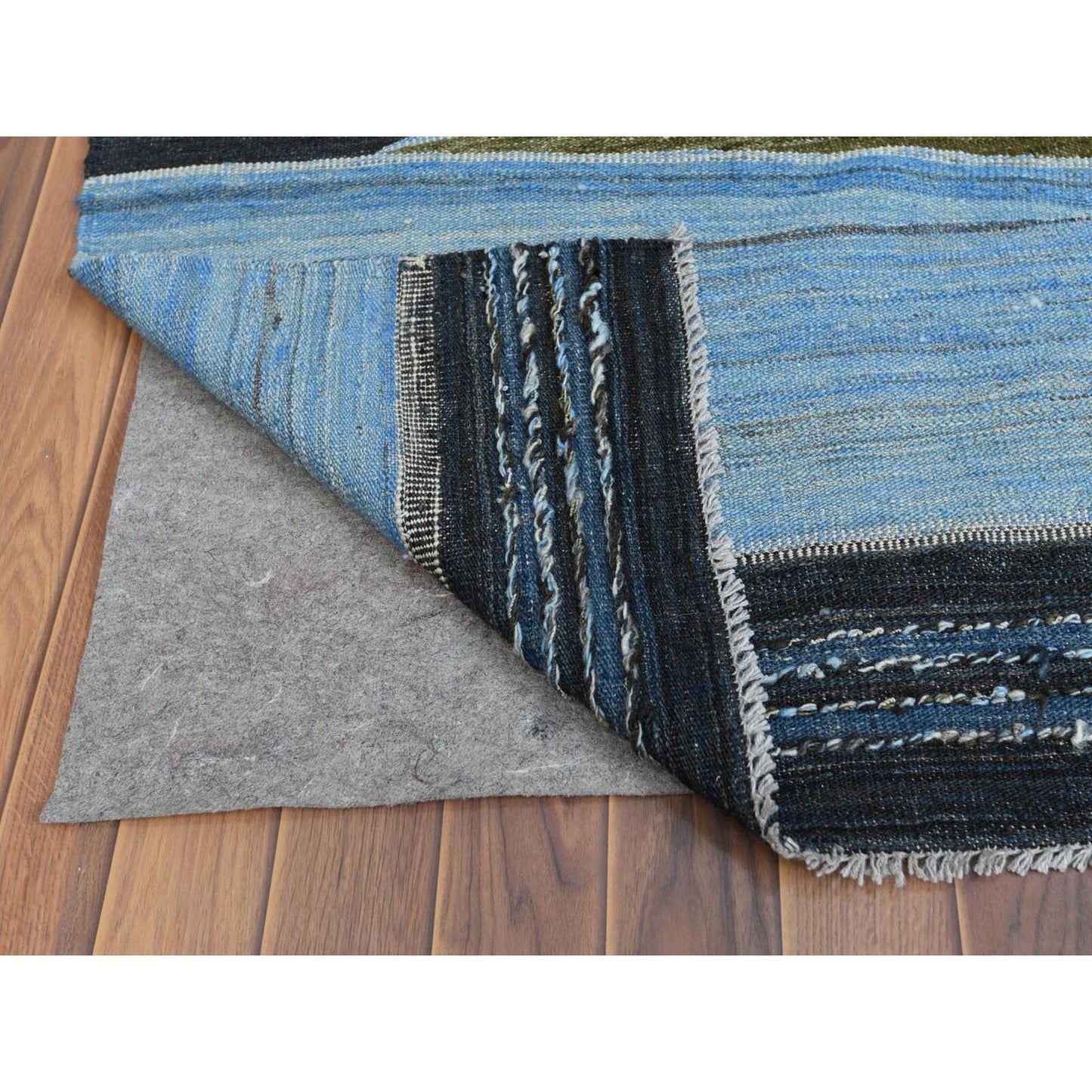 10'7"X13'8" Blue And Brown Mountain Design Flat Weave Kilim Pure Wool Rug