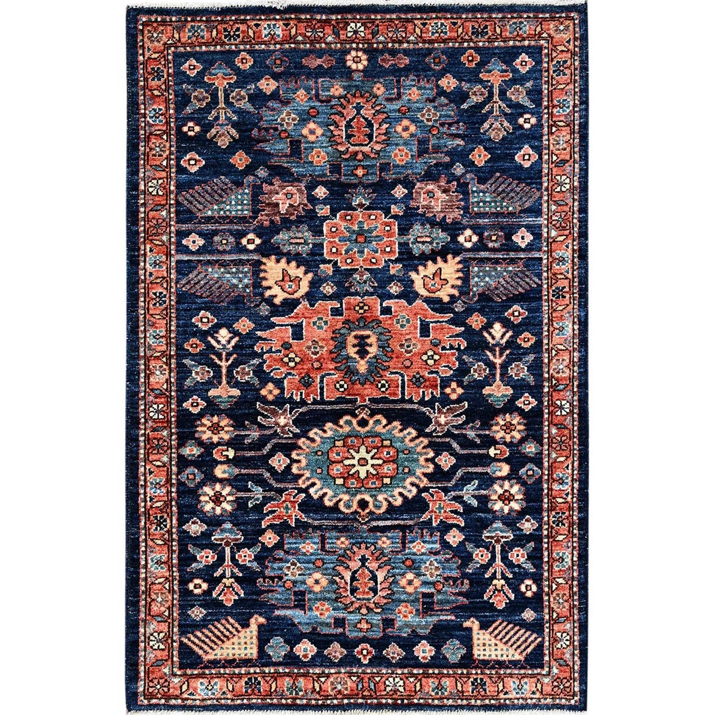 3'4"X5'1" Yale Blue Heris All Over Design Soft Wool Hand Knotted Rug