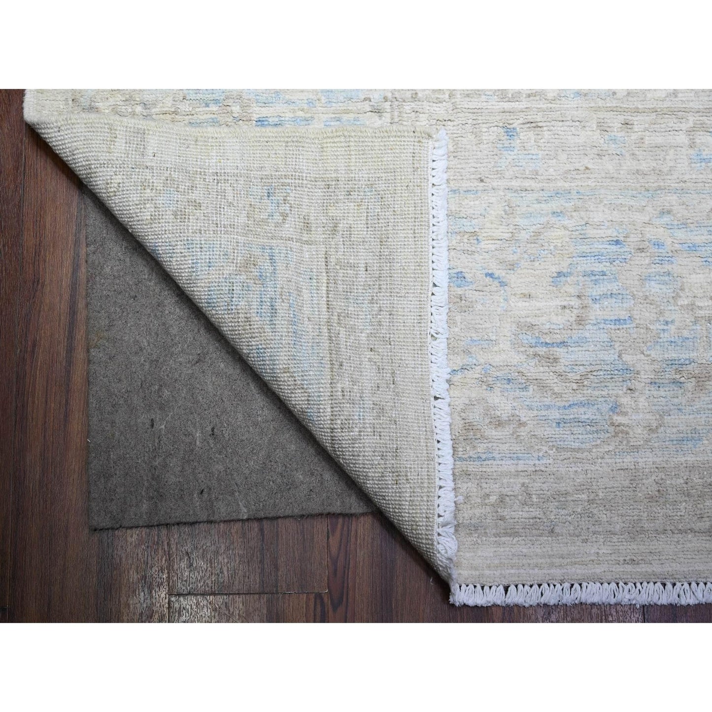 9'X11'9" Vista White Hand Knotted Pure Wool Stone Wash Peshawar Rug