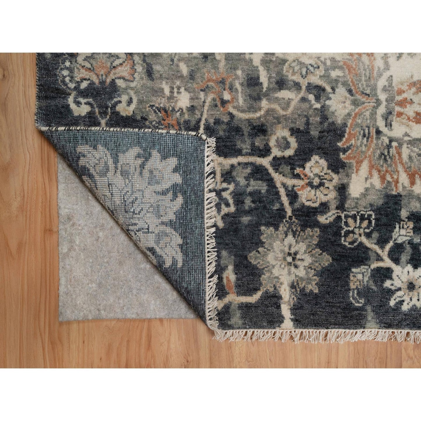 9'X12'2" Ivory Agra Design Botanical Pattern Hand Knotted Pure Wool Rug