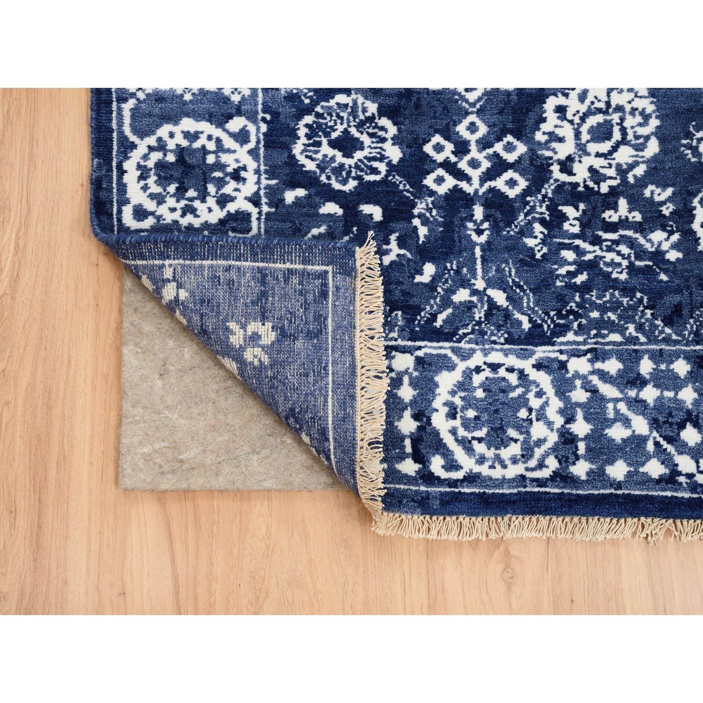 2'6"X23'10" Wool And Silk Blue Tebraz Hand Knotted Xl Runner Rug