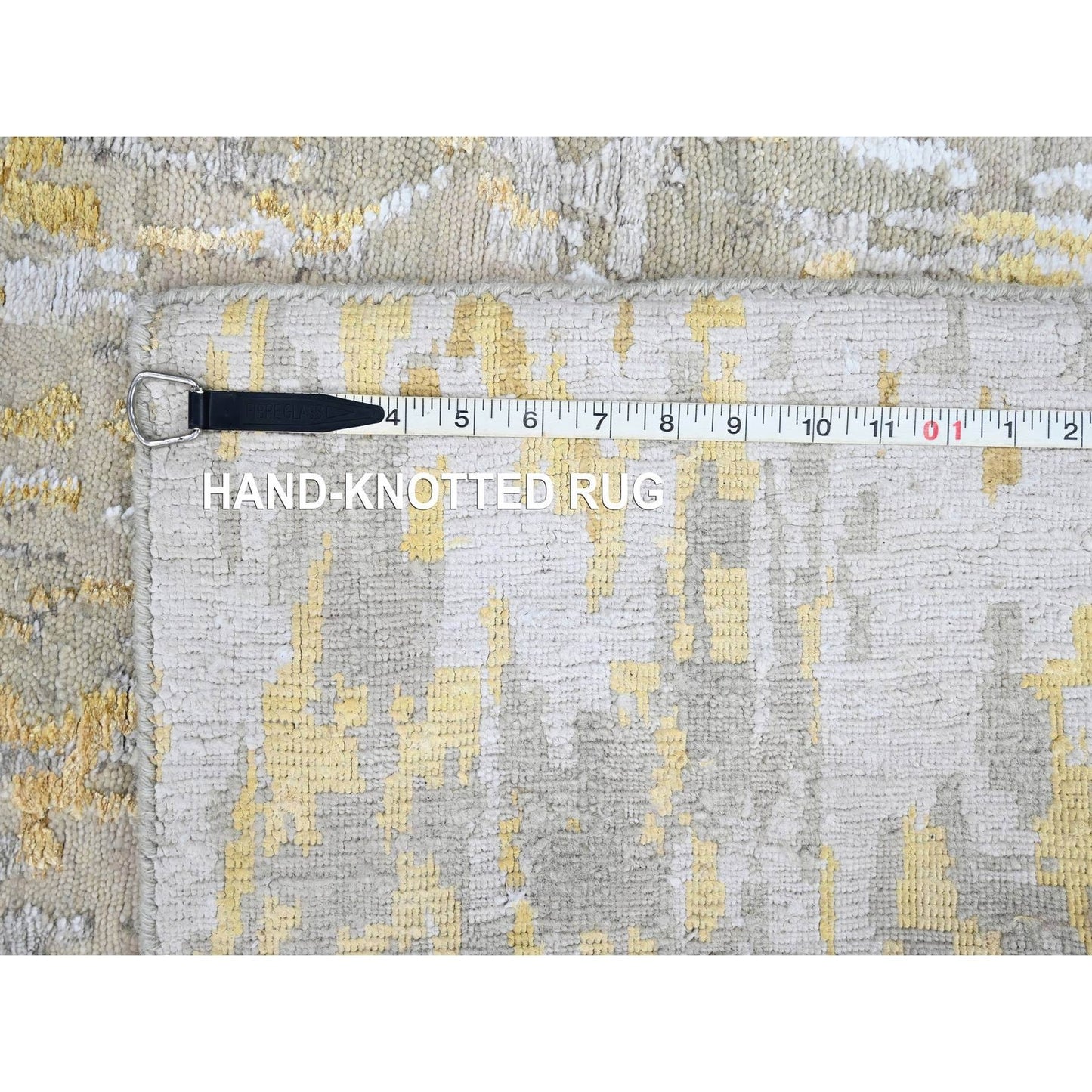 2'7'X23'6" Beige Abstract Design Wool And Silk Hand Knotted Xl Runner Rug
