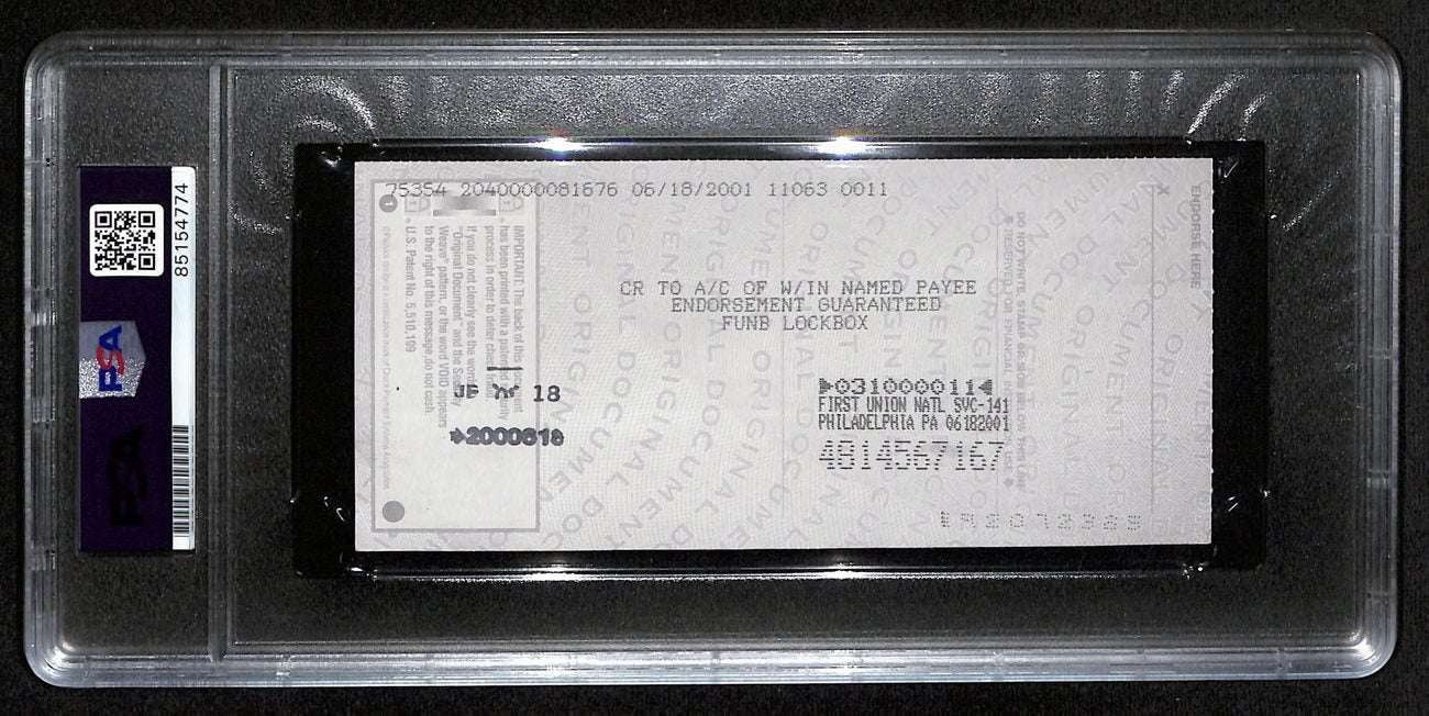 Johnny Unitas Hof Signed/Auto 2001 Bank Check