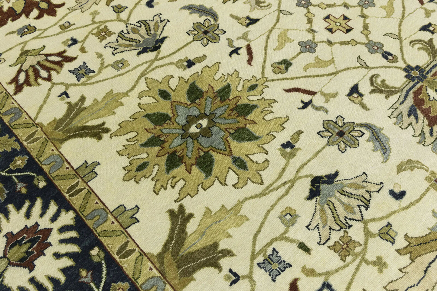 10X10 Ft Square Handmade Cream Floral Chobi