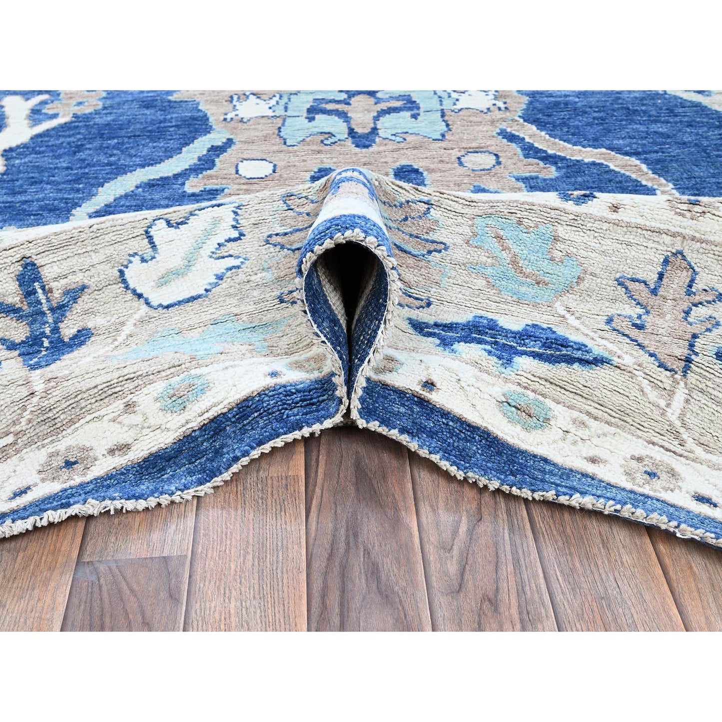 10'4"X13'6" Blue Afghan Oushak All Over Leaf Design Wool Hand Knotted Rug