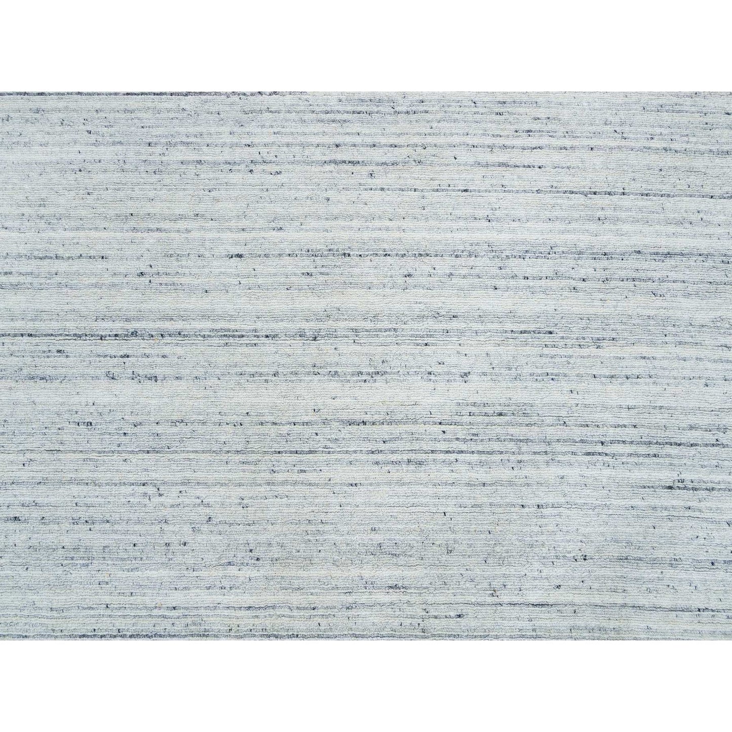 10'X10' Ivory Hand Loomed Plain Modern Striae Design Wool Round Rug