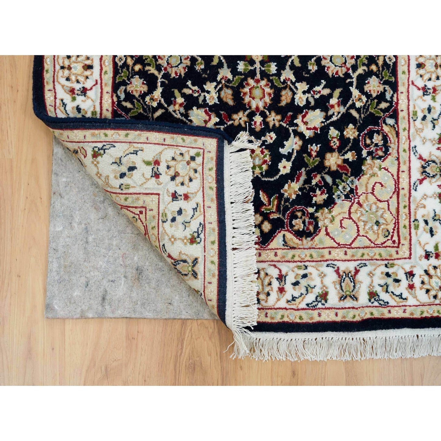 2'6"X11'10" Blue Nain 250 Kpsi Hand Knotted Wool Runner Oriental Rug