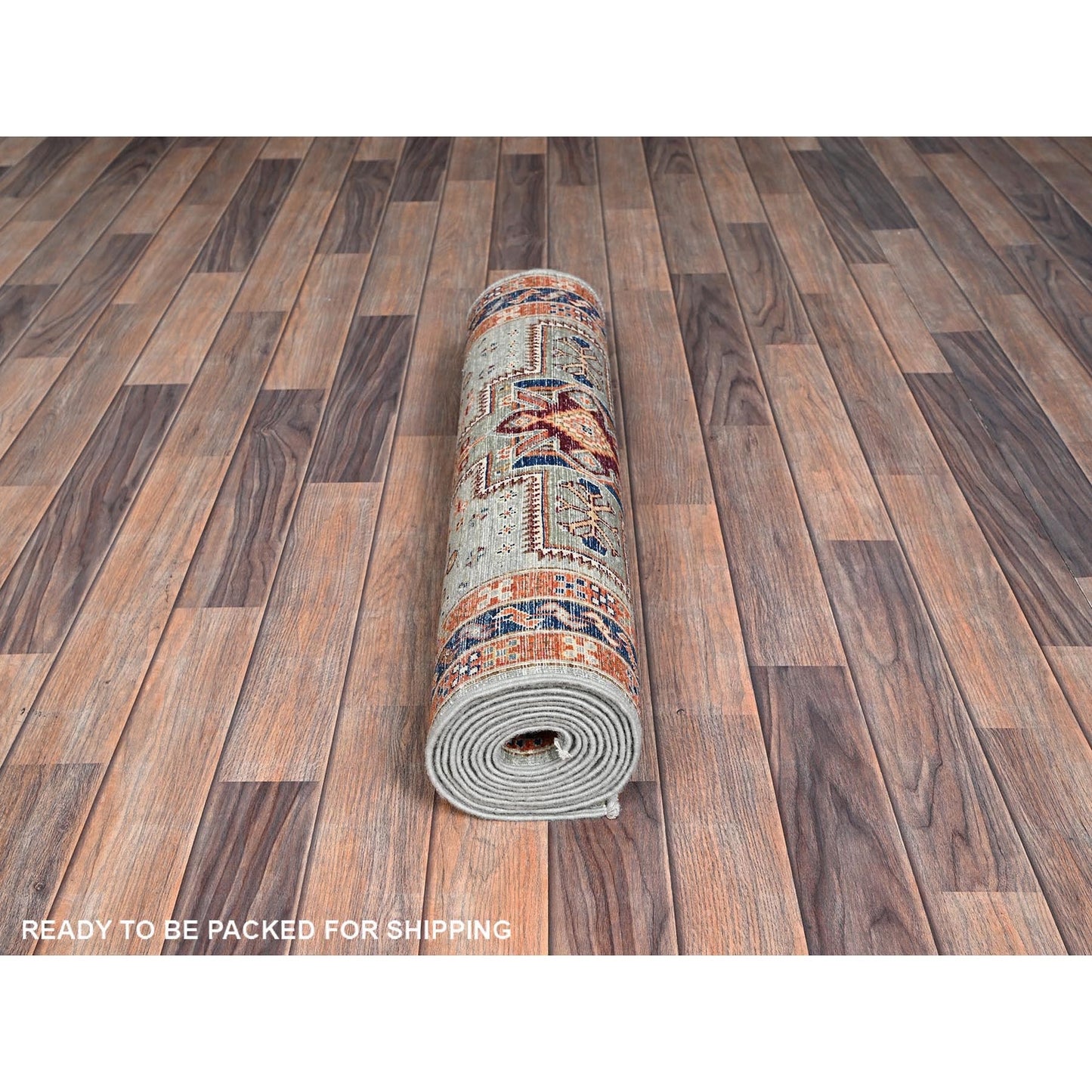 2'8"X11'3" Gray Caucasian Design Super Fine Wool Hand Knotted Runner Rug