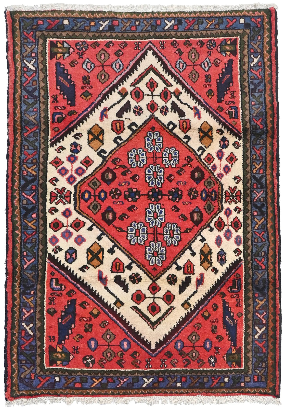 3'4X4'8 Ft Hand-Knotted Vintage Tribal Cream