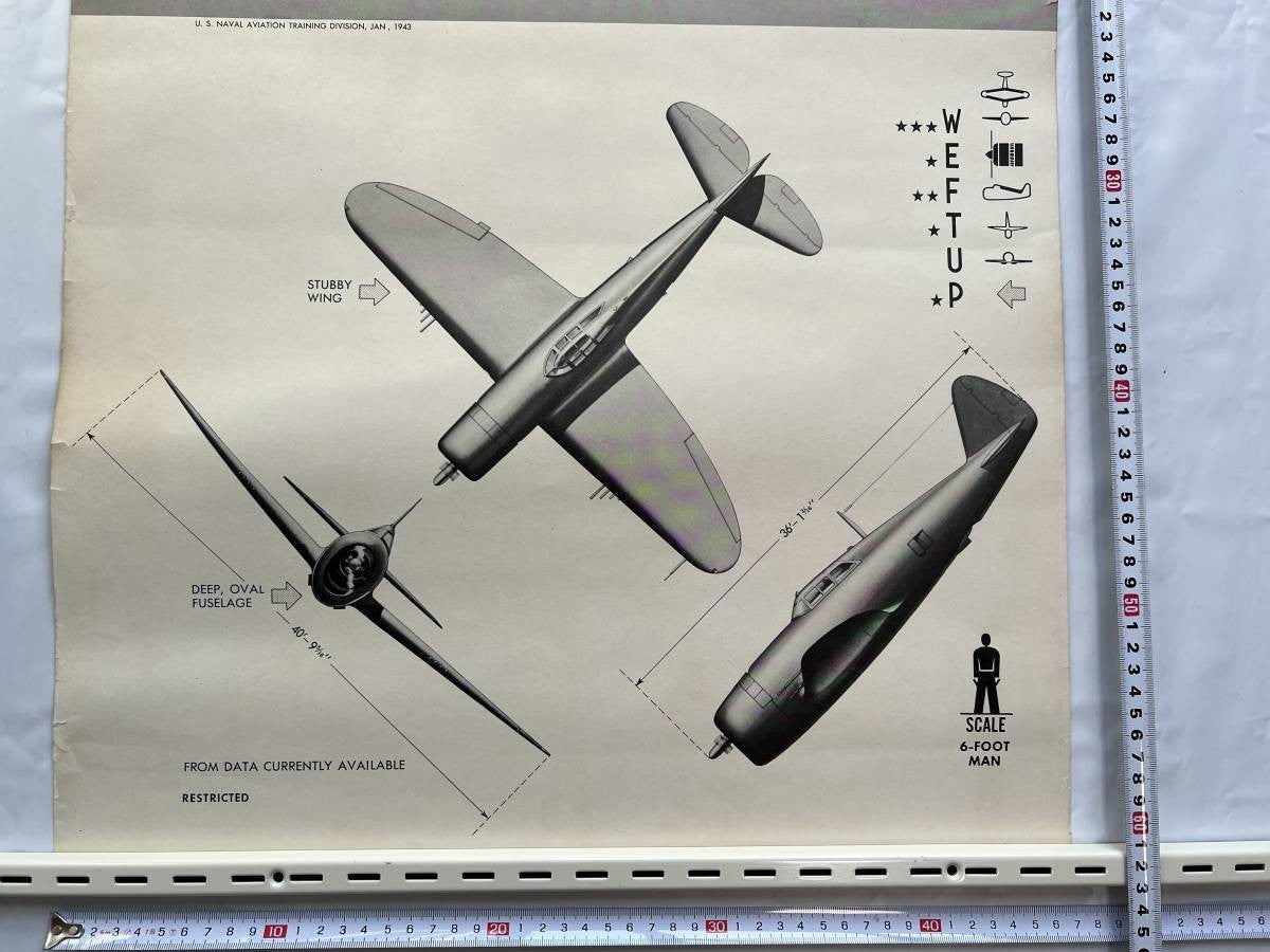 Wwii 1943 Us Navy Aircraft Recognition Poster P-47 Thunderbolt Republic Fighter