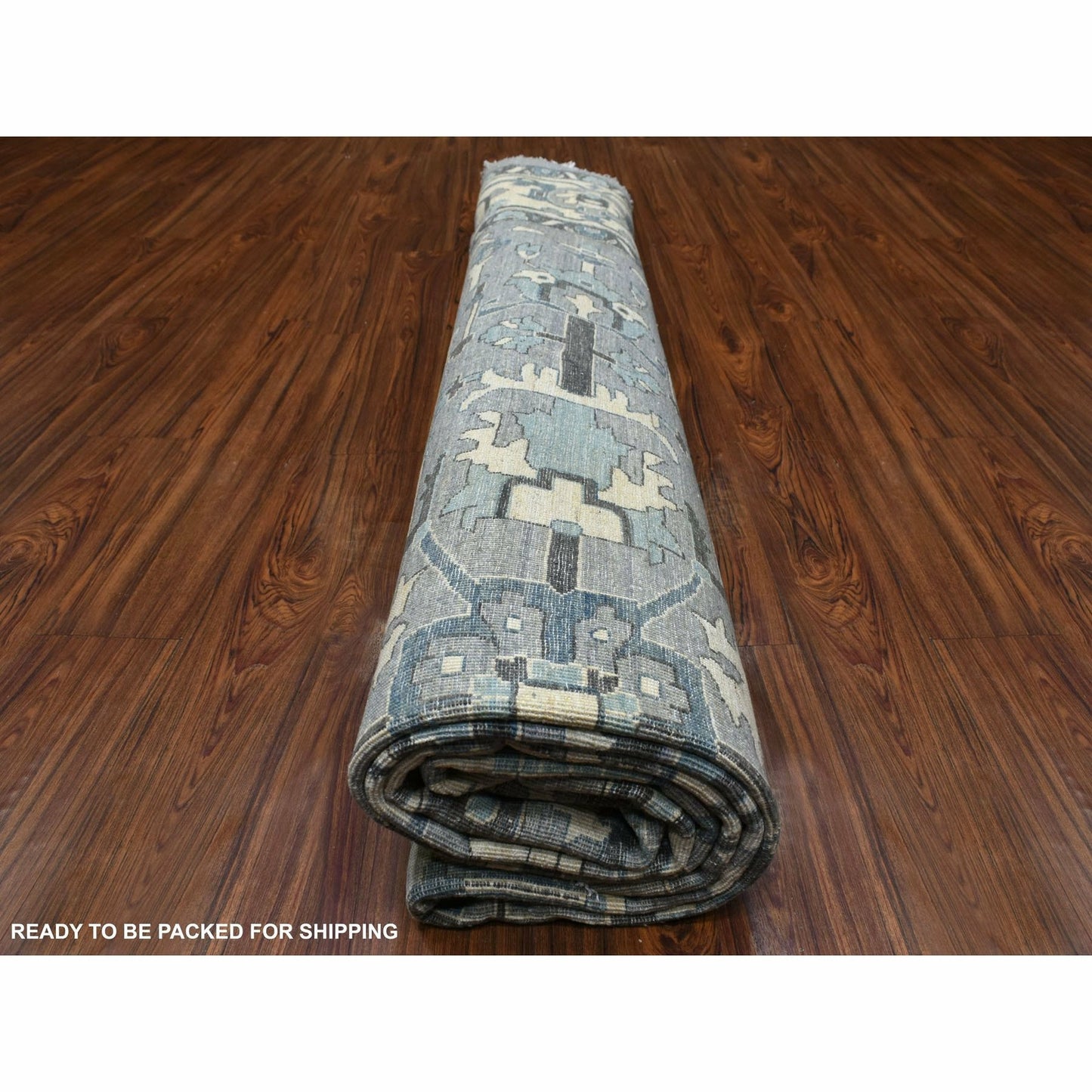 11'8"X11'8" Hand Knotted Gray Heriz Fine Peshawar Pure Wool Round Rug
