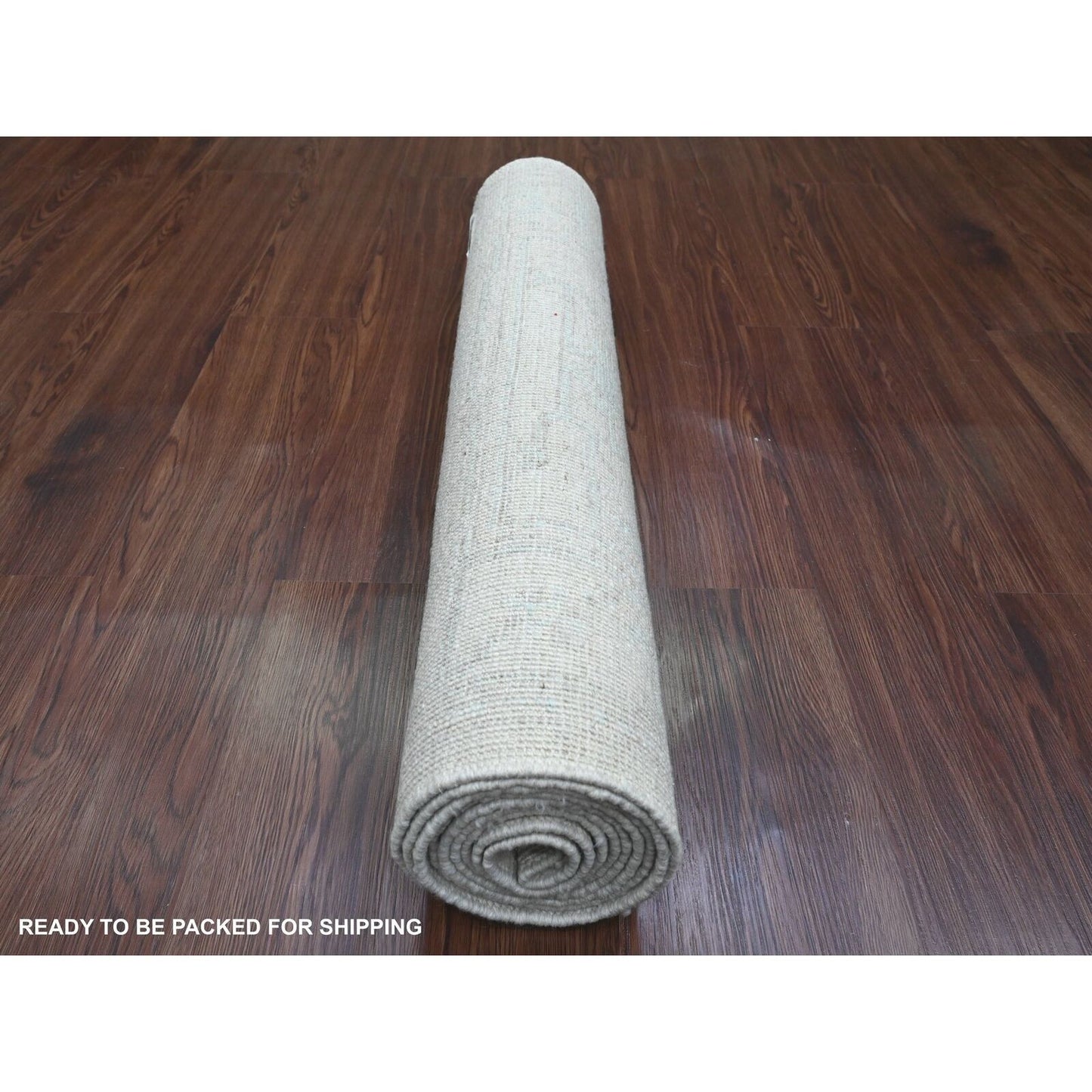 2'8"X9'7" Gray Hand Knotted Angora Oushak Leaf Design All Wool Runner Rug