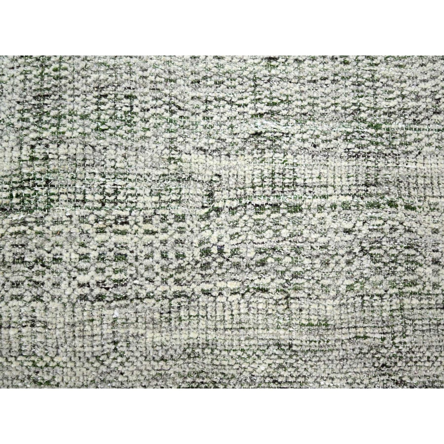 9'X12'1" White With Green Oxidized Grass Design Wool Hand Knotted Rug