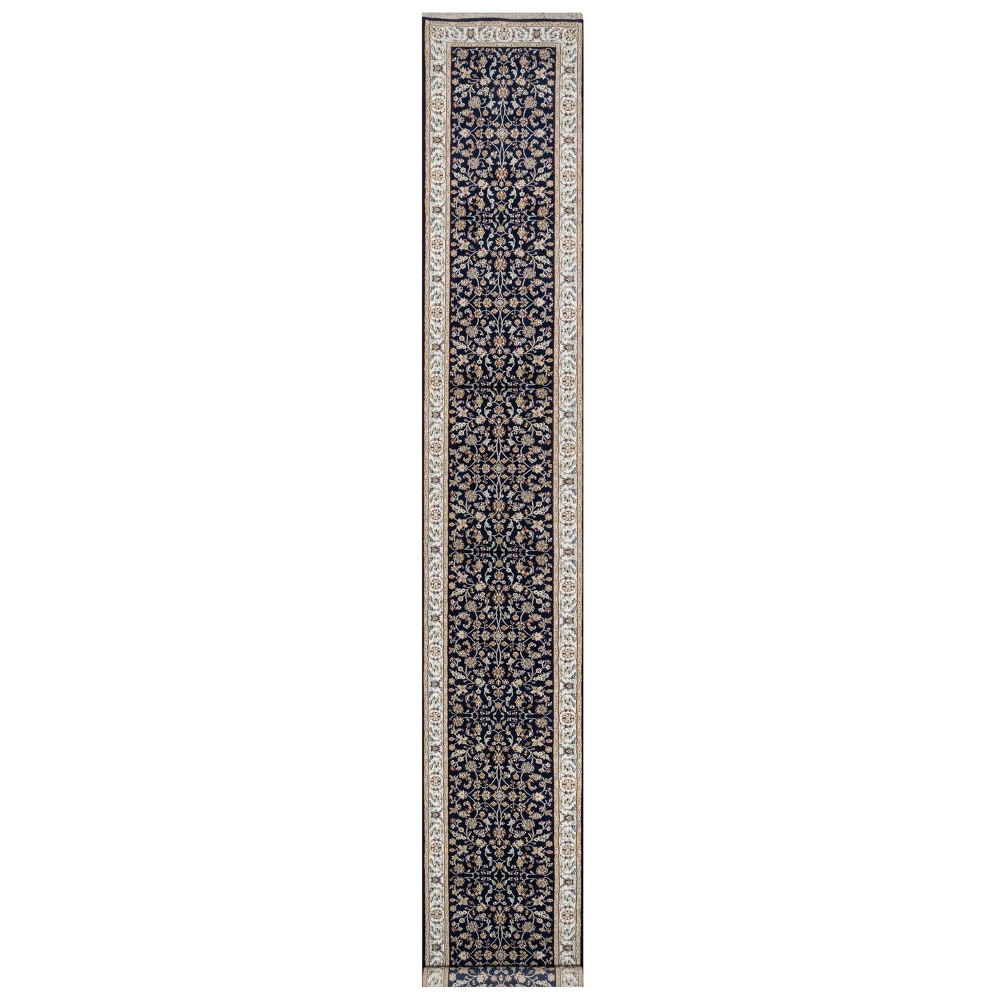 2'8"X18' Midnight Blue Nain Wool & Silk 250 Kpsi Hand Knotted Runner Rug