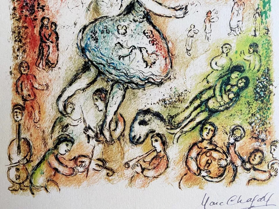 Marc Chagall Signed Mourlot Coa Lithograph Op