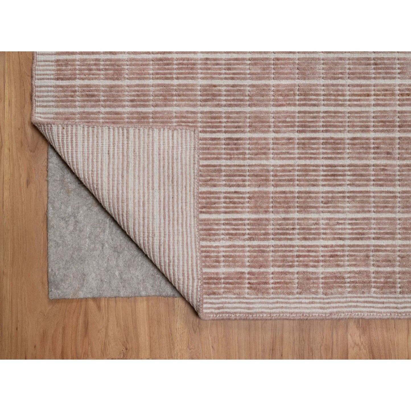 9'X12' Rose Pink Modern Plain Decor Box Design Loomed Knotted Wool Rug