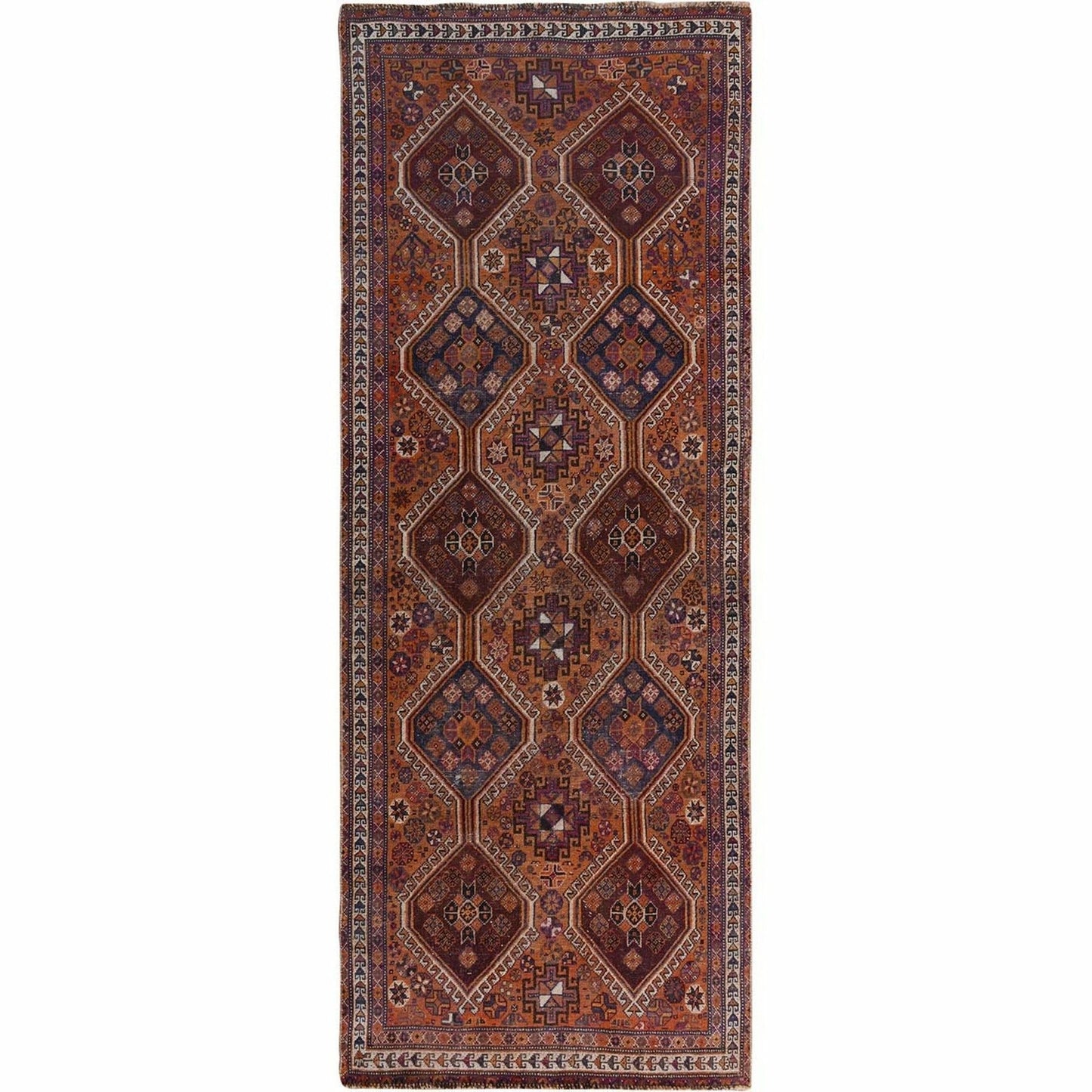 3'10"X9'1" Wide Runner Vintage And Worn Down Hand Knotted Oriental Rug