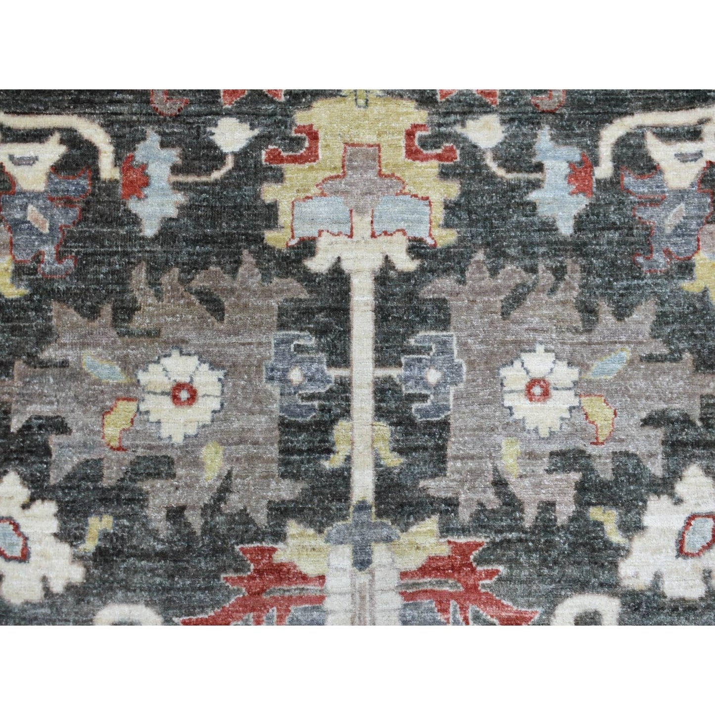 9'3"X11'9" Charcoal Black Afghan Peshawar Soft Wool Hand Knotted Rug