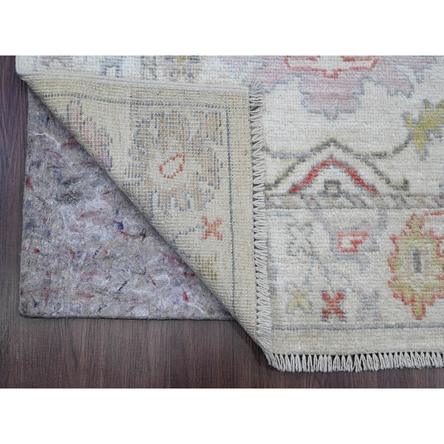 3'X22'5" White Angora Oushak Leaf Design All Wool Hand Knotted Runner Rug