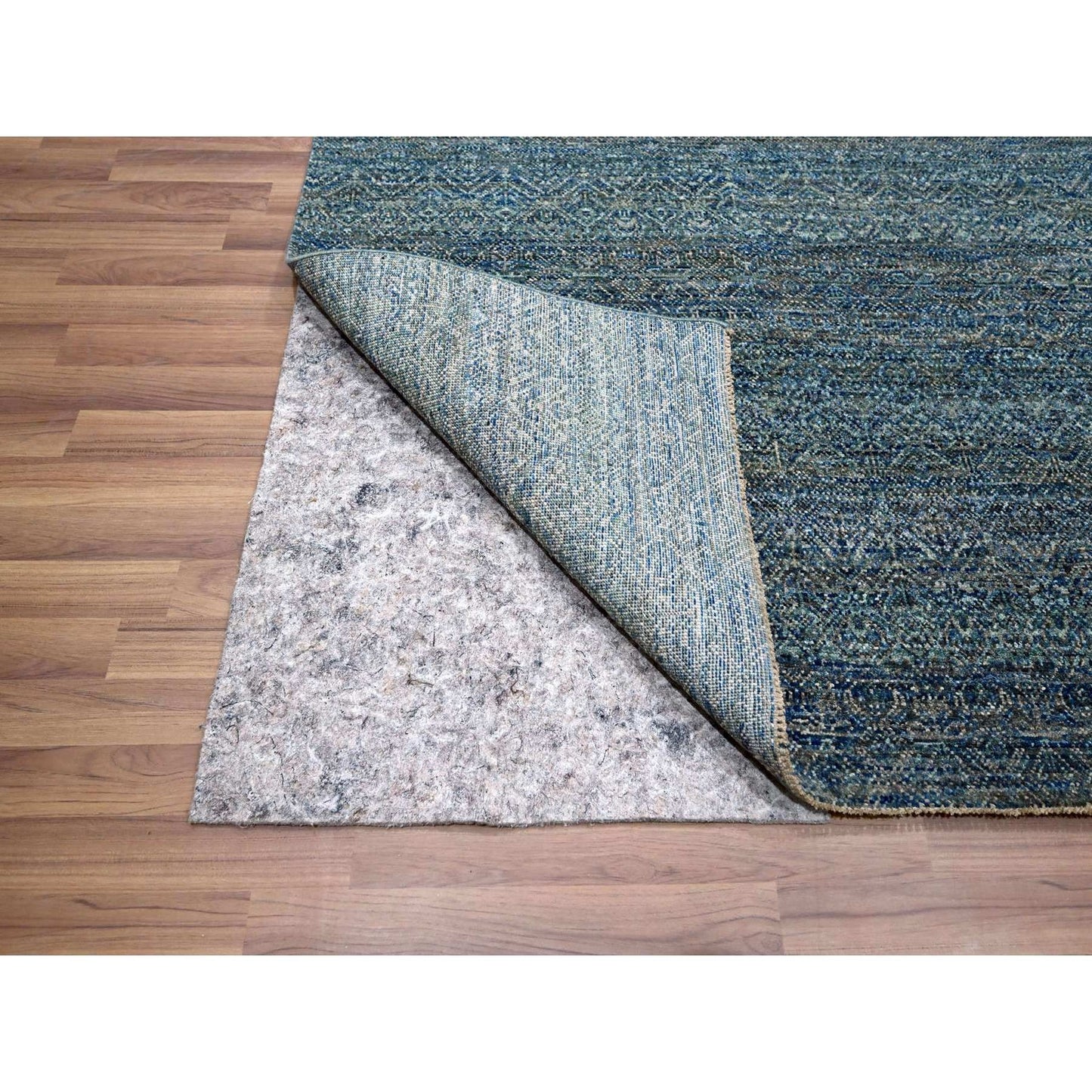 9'X12'1" Denim Blue Kohinoor Repetitive Design Hand Knotted Pure Wool Rug