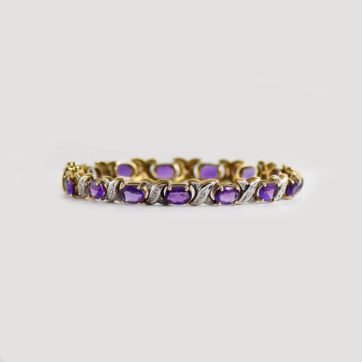 14K Yellow Gold Amethyst & Diamond Bracelet Weave