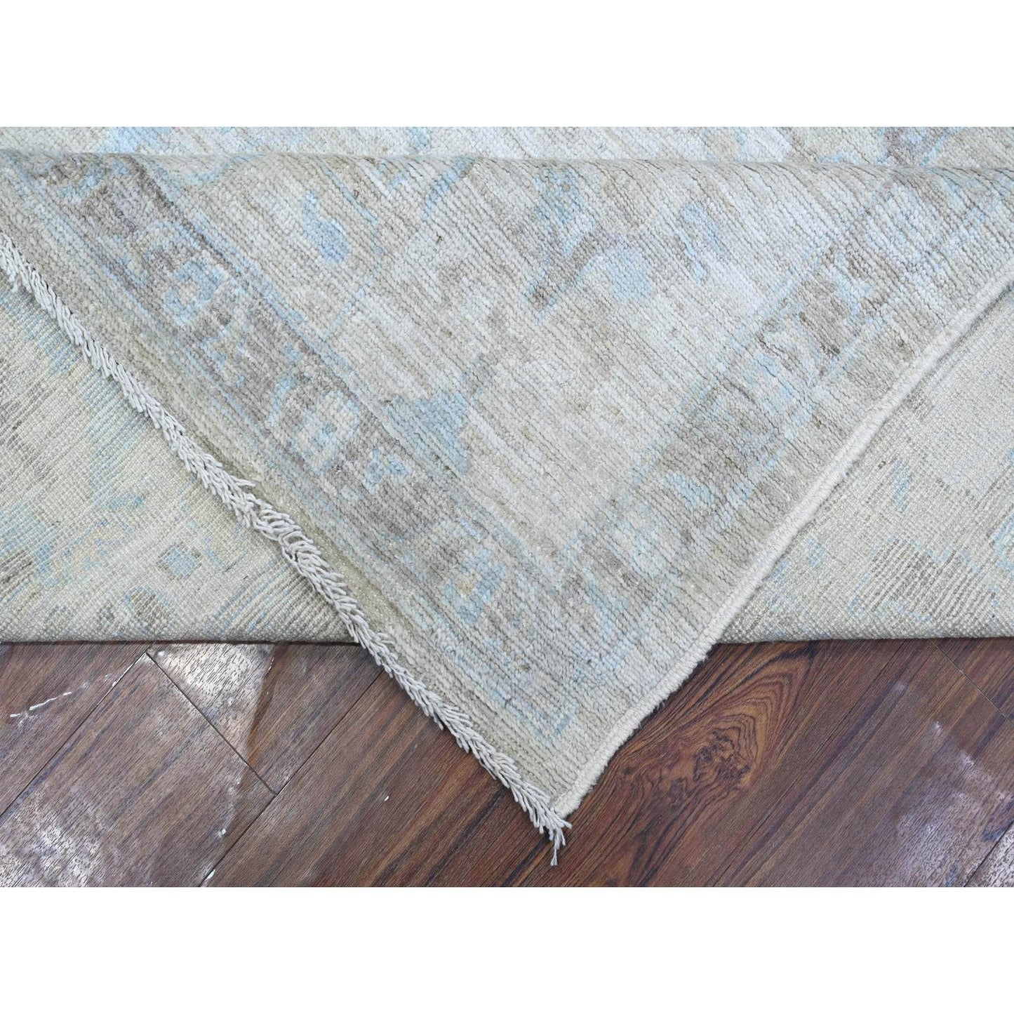 9'X11'9" Silver Gray Hand Knotted Faded Afghan Angora Oushak Oriental Rug